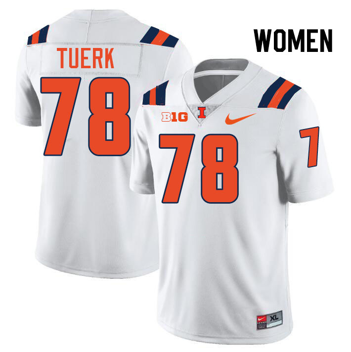 Women #78 Eddie Tuerk Illinois Fighting Illini College Football Jerseys Stitched-White